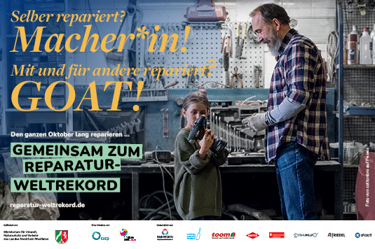 NRW Repair World Record campaign promoting repair culture, resource conservation and circular economy practices in North Rhine-Westphalia.